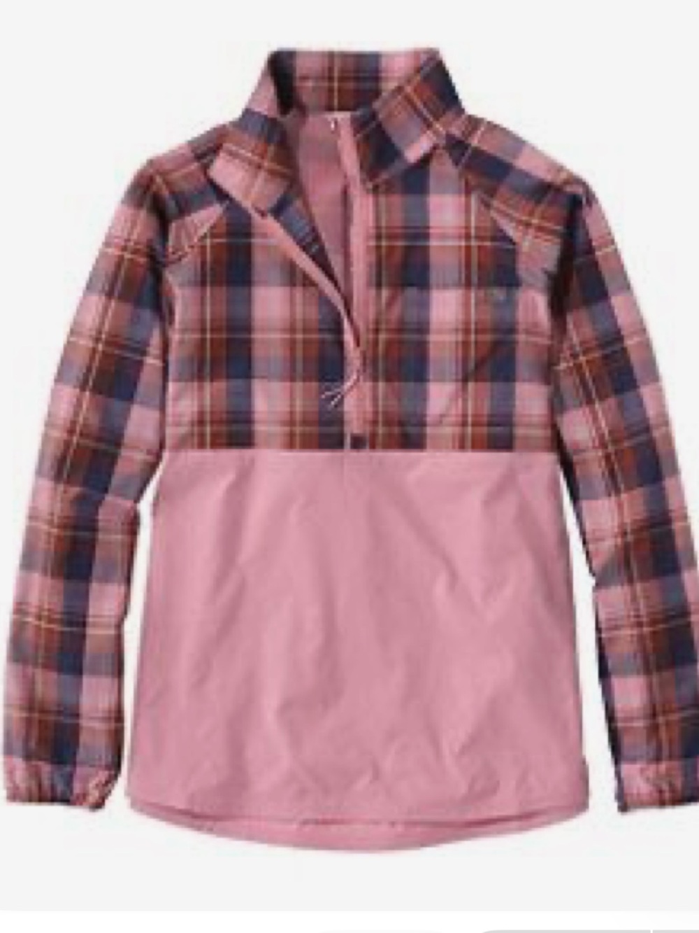 LL bean active windbreaker pullover half zip in pink and plaid women’s small